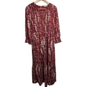 Soft Surroundings Dress Marlais Bohemian Burgundy Tomato Floral Tiered Maxi Sz 8